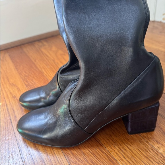 $1446 Ermanno Scervino Croc Effect Block Heel Tall‎ Over the Knee leather boots - Picture 6 of 10